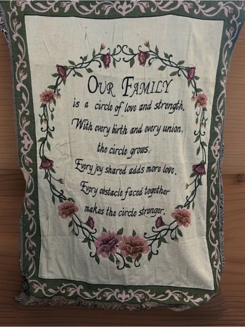 Embroidered Family Sentiment Throw Blanket - Floral Wreath #499
